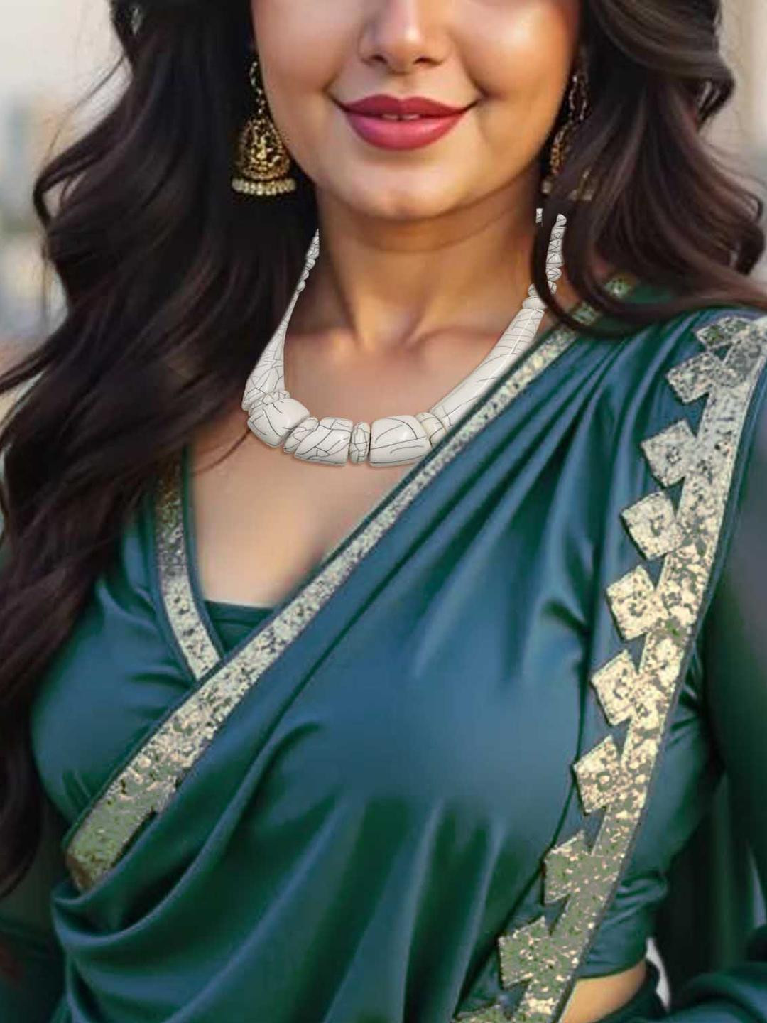 TAE Women Off White Tribal Chunky Resin Cut Statement Ethnic Necklace