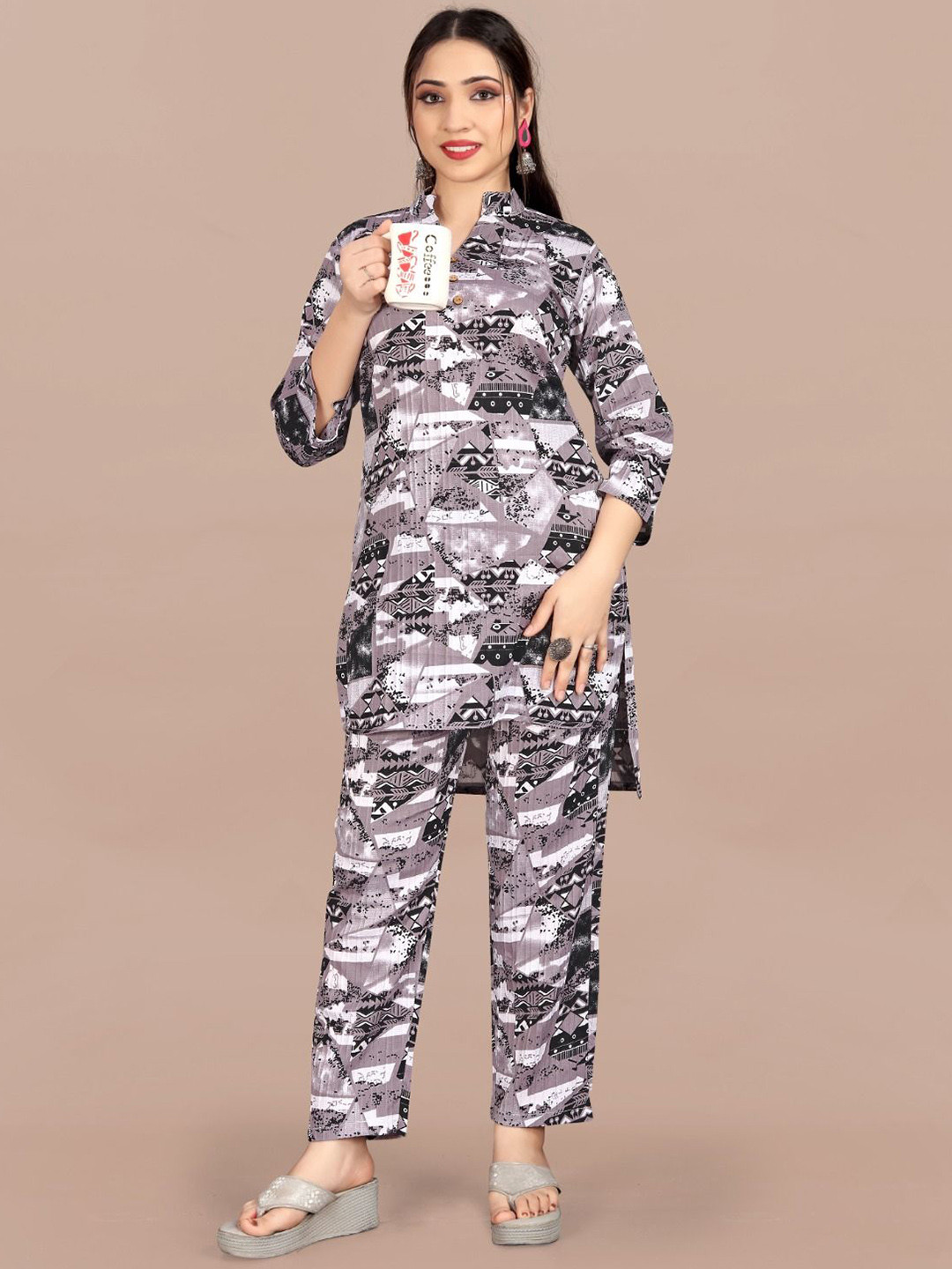 RUNAYA NX Printed Mandarin Collar Tunic With Trousers Co-Ords
