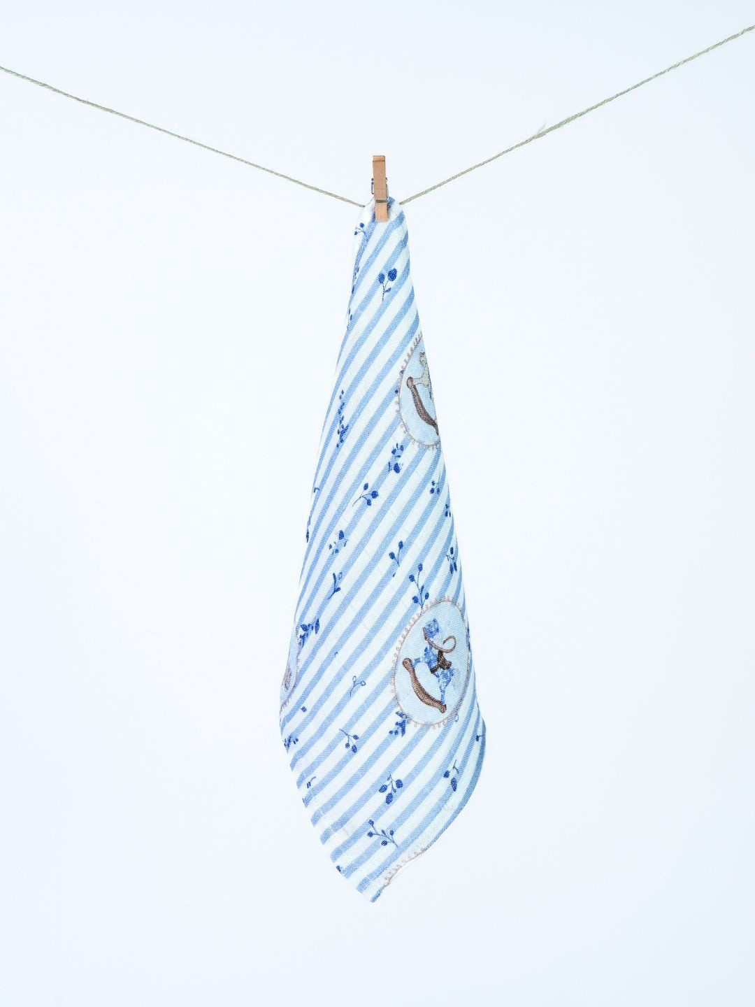 cocoon care Off White & Blue Vintage Print Bamboo Cotton Face Towel