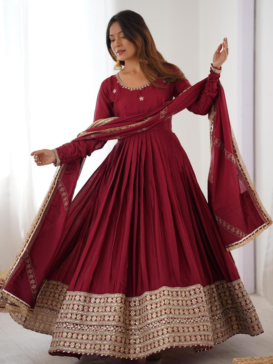 LeeliPeeri Designer Embroidered Flared Maxi Dress With Dupatta