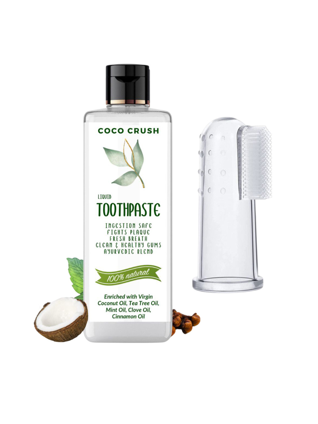 Coco Crush Set Of 2 Ayurvedic Fluoride Free Liquid Toothpaste & Soft Finger Brush - 100 ml