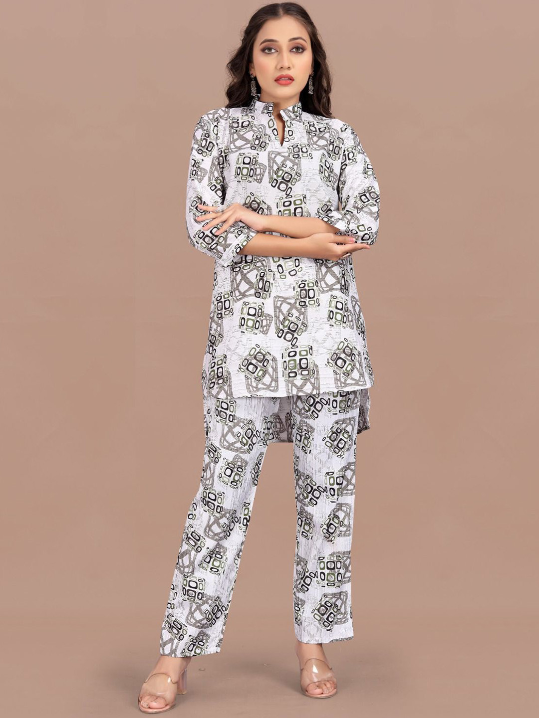 RUNAYA NX Printed Mandarin Neck Tunic With Trousers Co-Ords