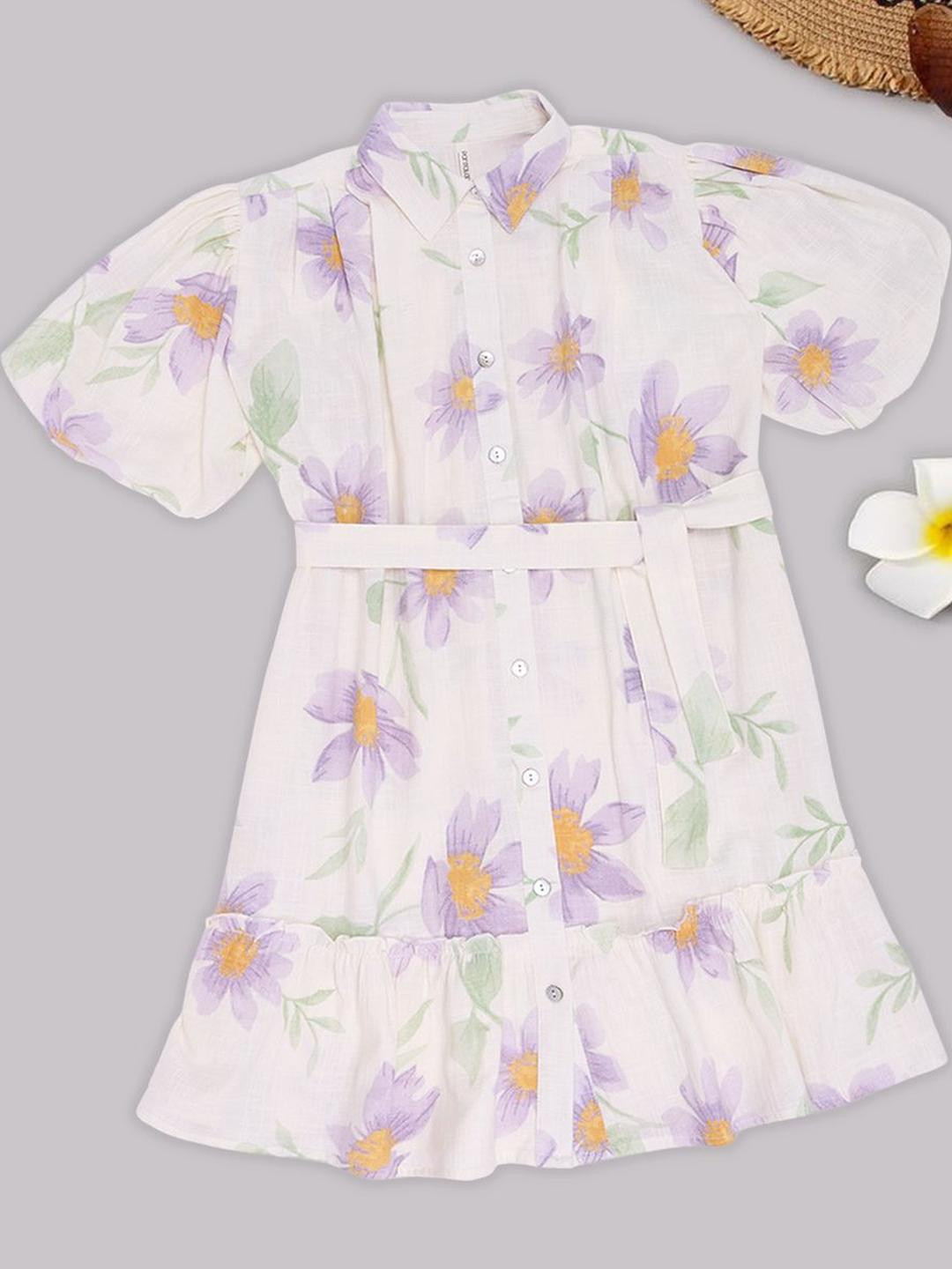 Pantaloons Junior Girls Printed Puff Sleeve A-Line Dress