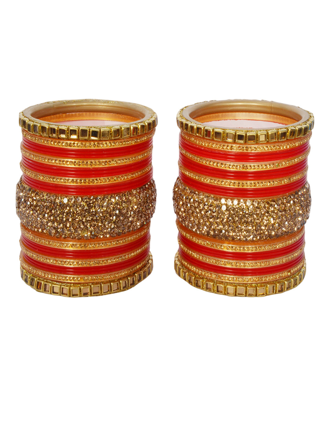 jtraditional Set Of 56 Gold-Plated Stone-Studded Bangles