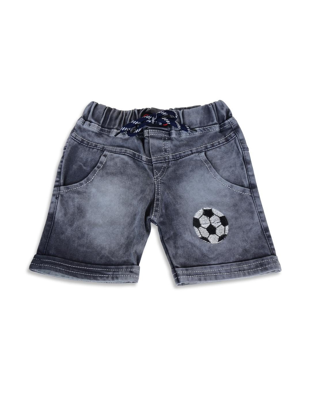 WORTON FASHION Boys Grey Typography Denim Denim Shorts