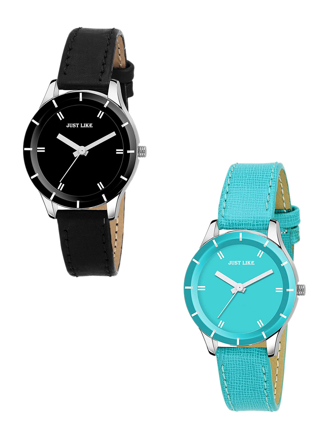 JUST LIKE Unisex Dial & Straps Analogue Watch Combo-2 slim Steel Black & Bk avio Leather