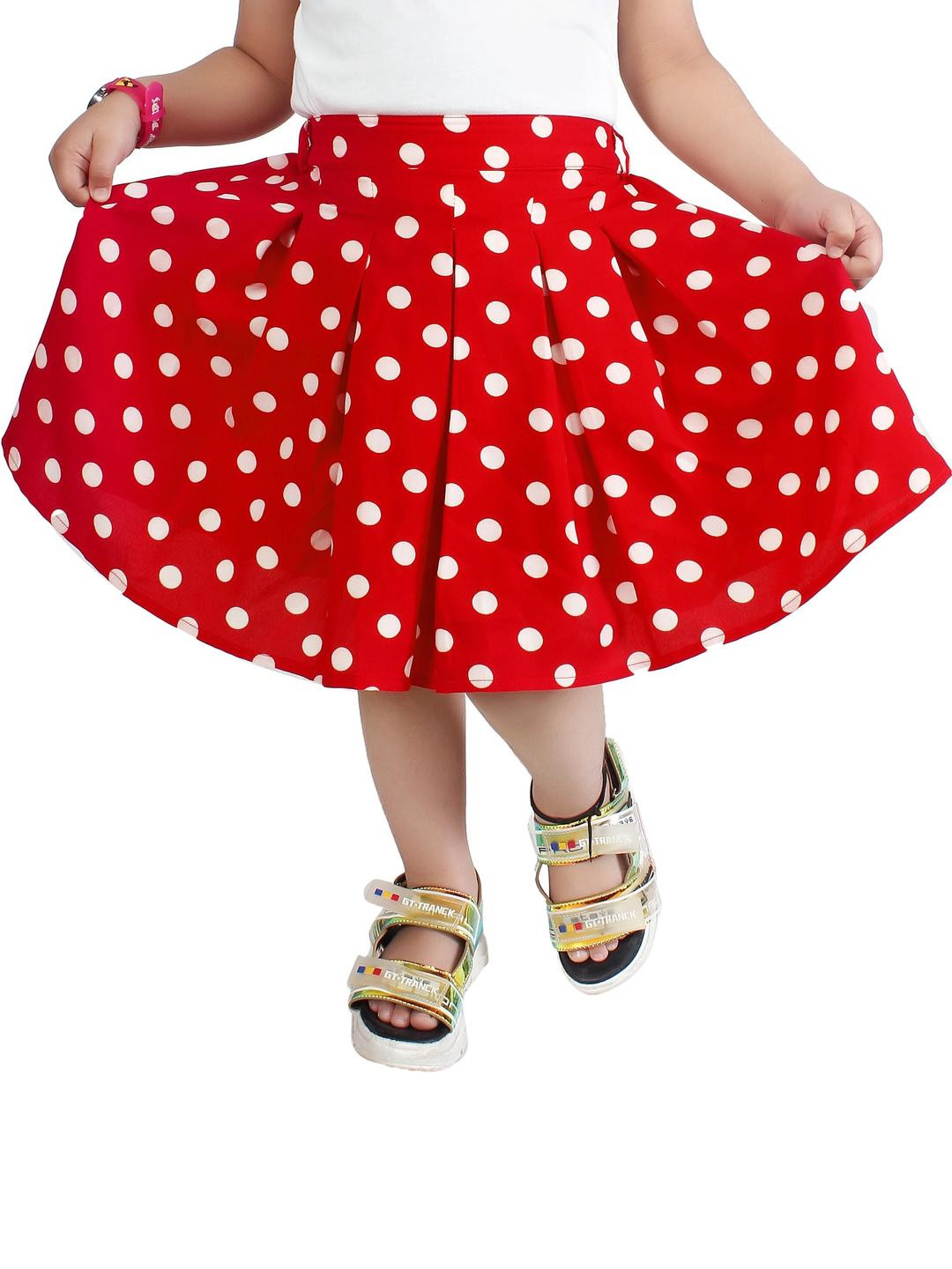 Klowvila Fashion Girls Red Polka Dot Printed Box Pleat Skirt