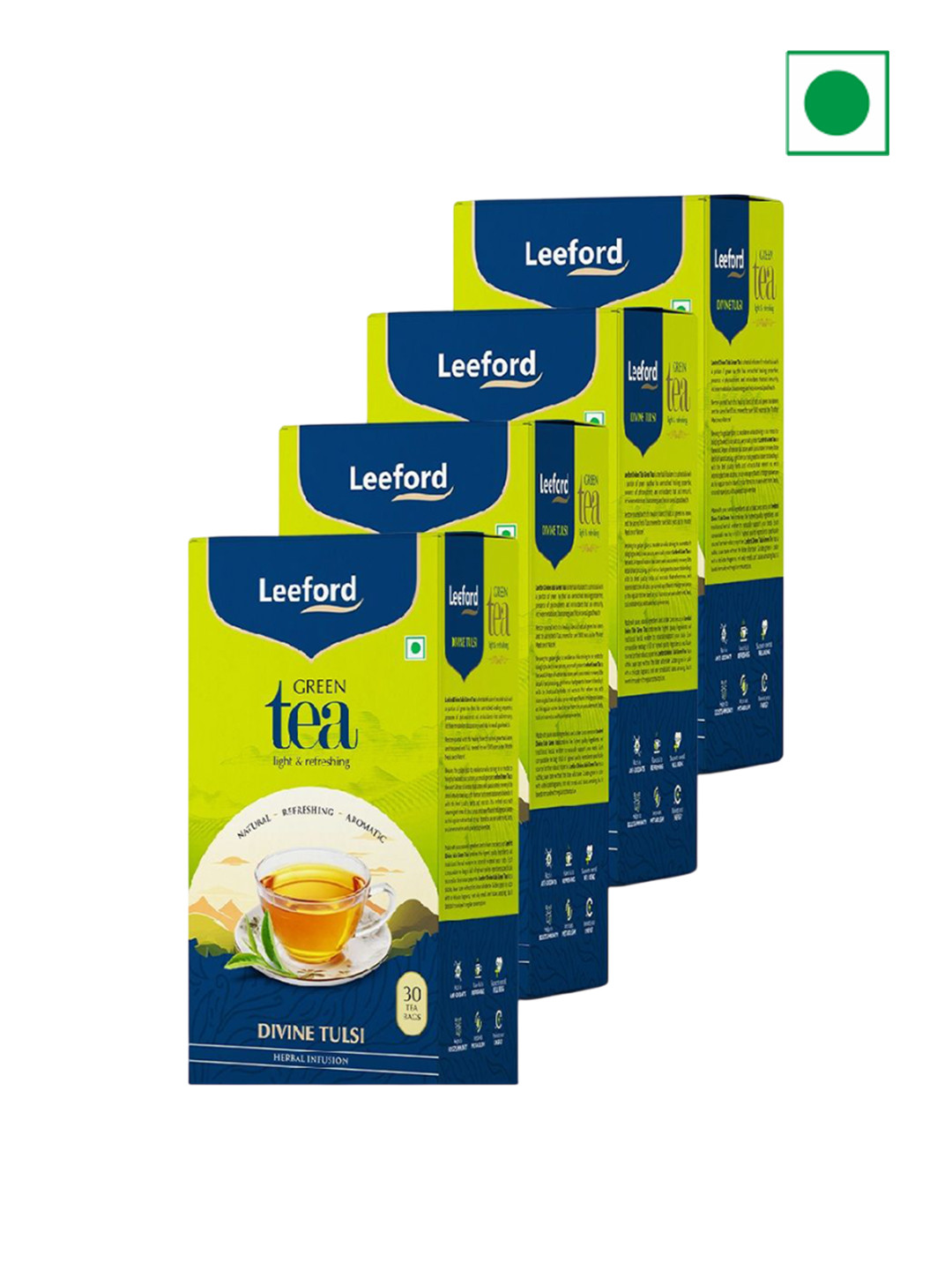 Leeford Pack of 4 Divine Tulsi Green Tea for Immunity & Metabolism Support 30 Herbal Bags