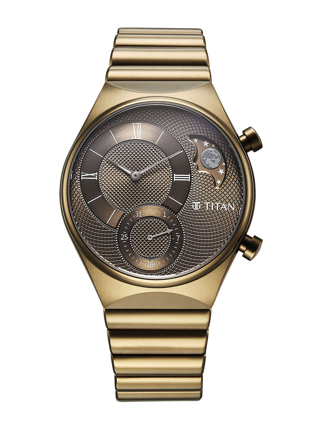 Titan Classique Micromotors Quartz Khaki Round Dial Men's Analog Watch - 90181QM01