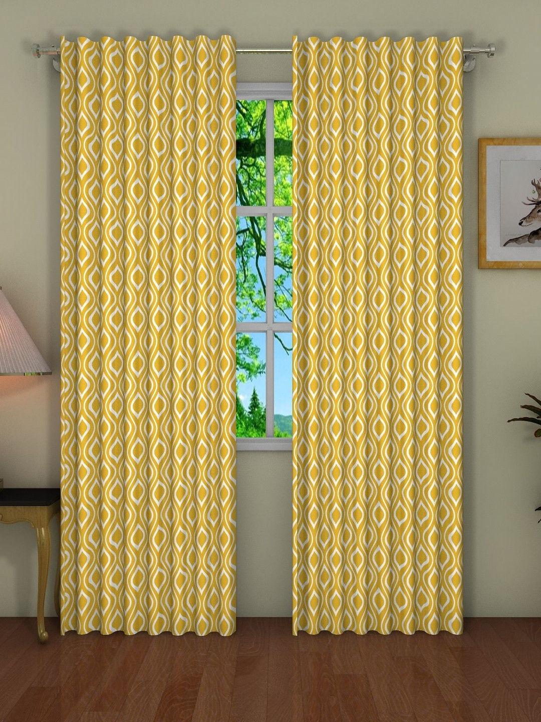 Pink Parrot White 2 Pieces Ethnic Motifs Door Curtains