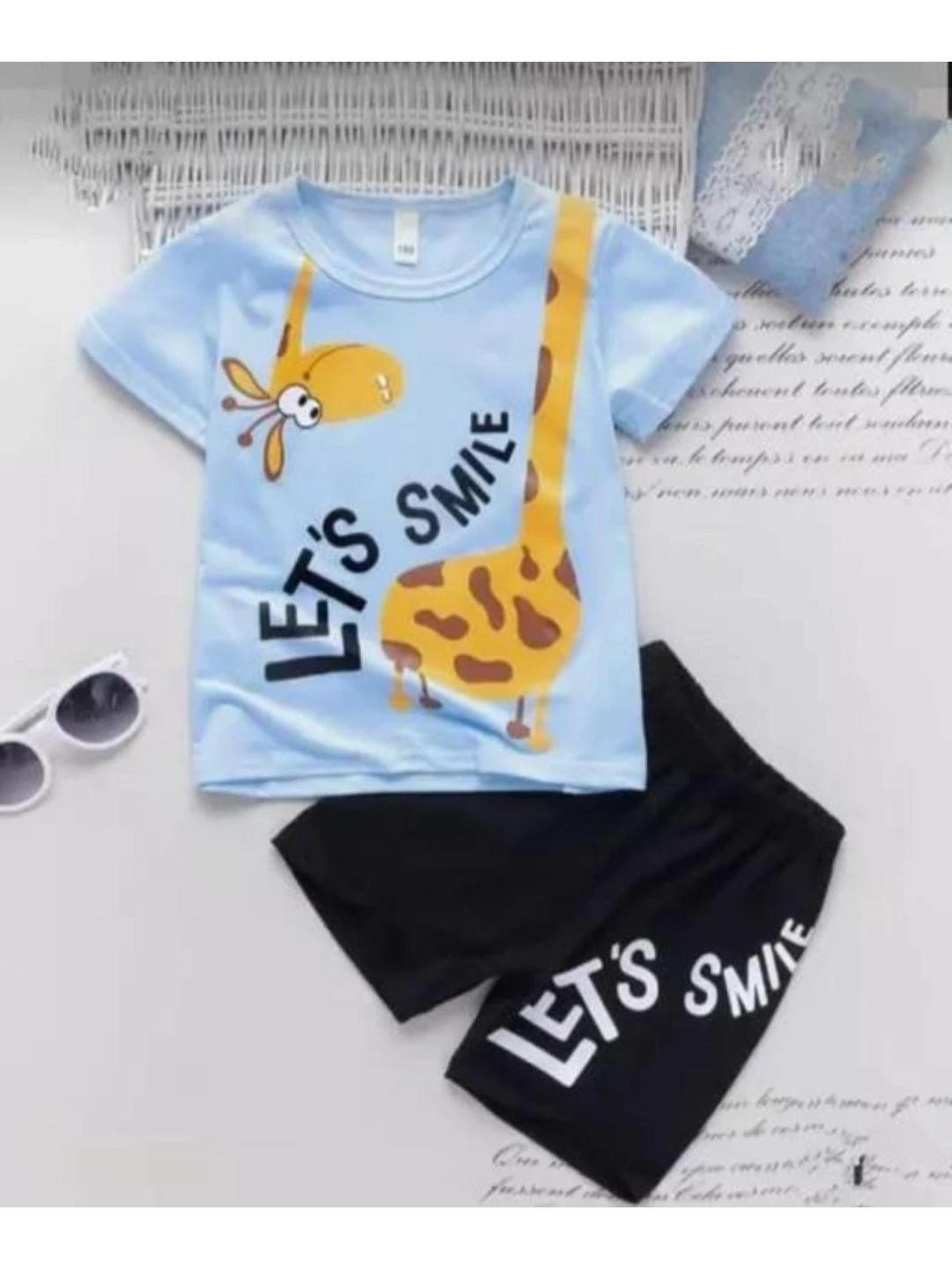 MUSNAH GARMENTS Unisex Kids Blue Printed T-shirt with Shorts