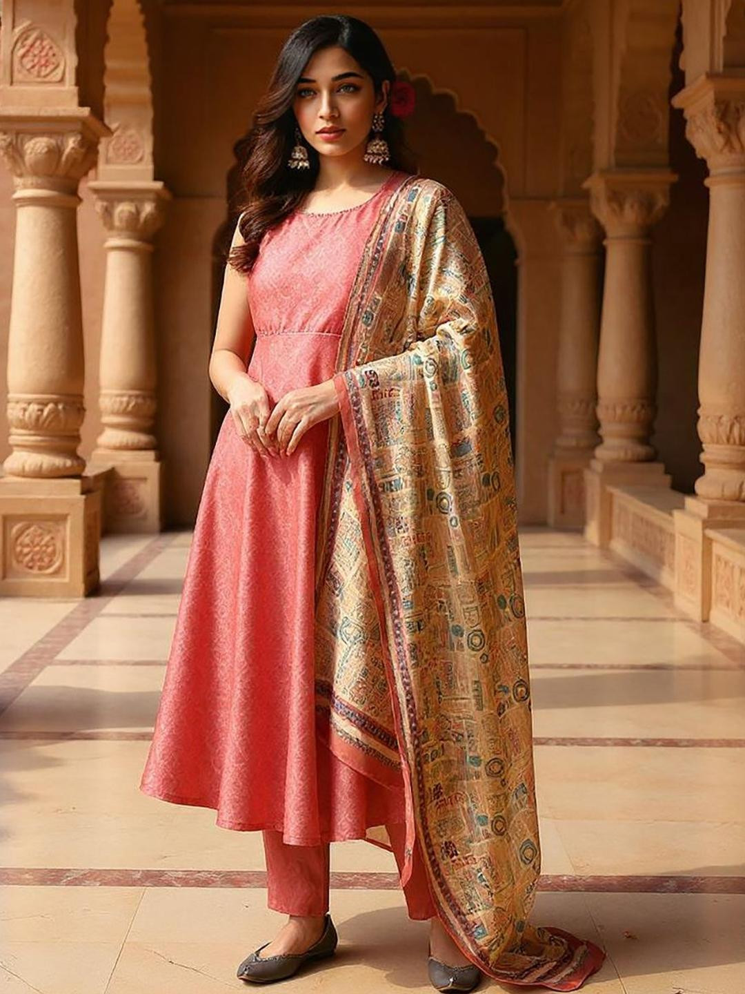 SZN Women Ethnic Motifs Printed Sleeveless Anarkali Kurta Set With Dupatta