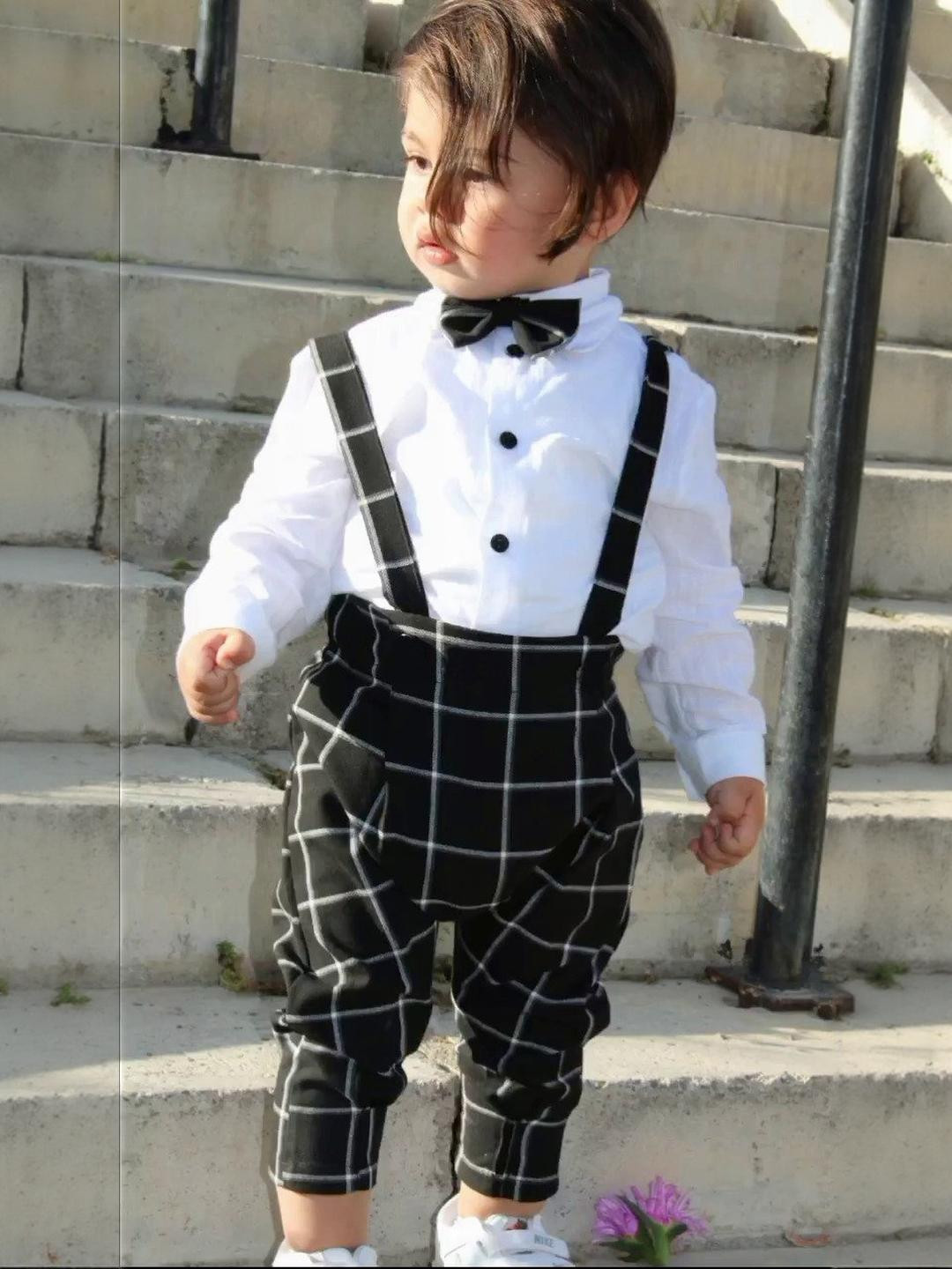 Belliza Baby Boys Shirt Dungaree, Bow Tie (CHECKS)