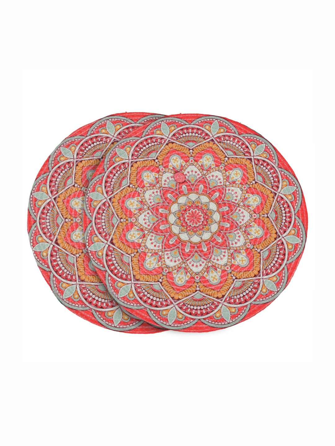 Yellow Weaves 2-Pcs Orange Coloured & Red Floral Printed Heat Resistant Table Placemats