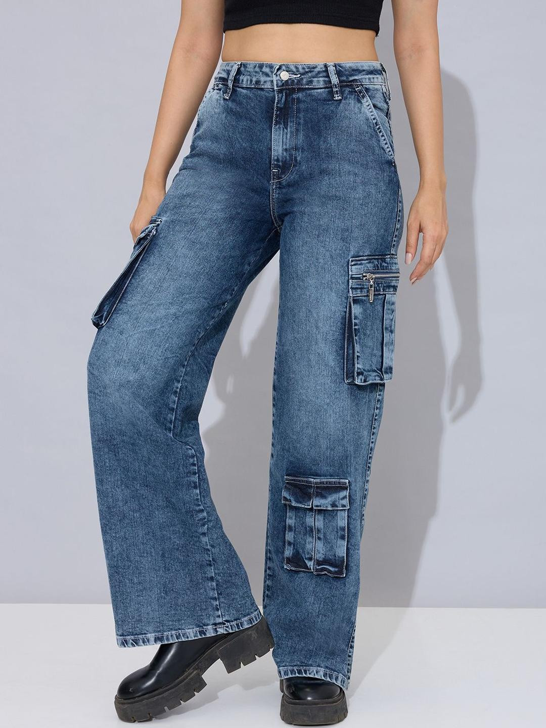 STORMY JEANS Nostalgia Women Baggy High-Rise Light Fade Denim Cargo Jeans