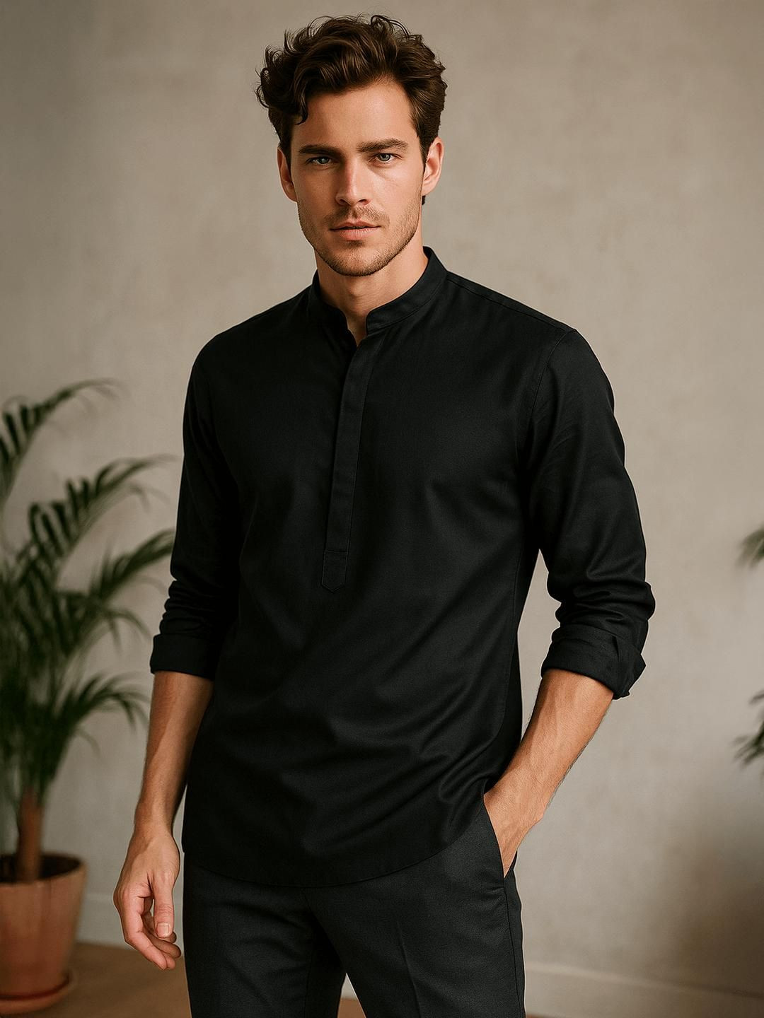 HE SPOKE Men Solid Daily Straight Short Kurta