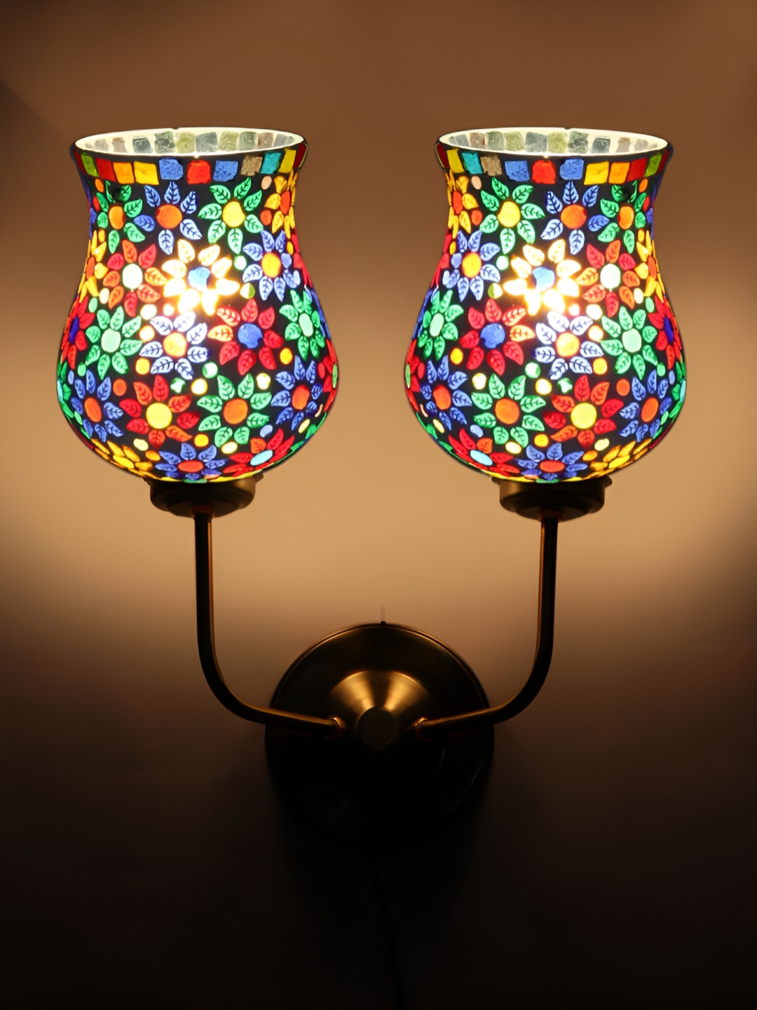 Devansh Red & Green Mosaic Glass Wall Mounted Lamp