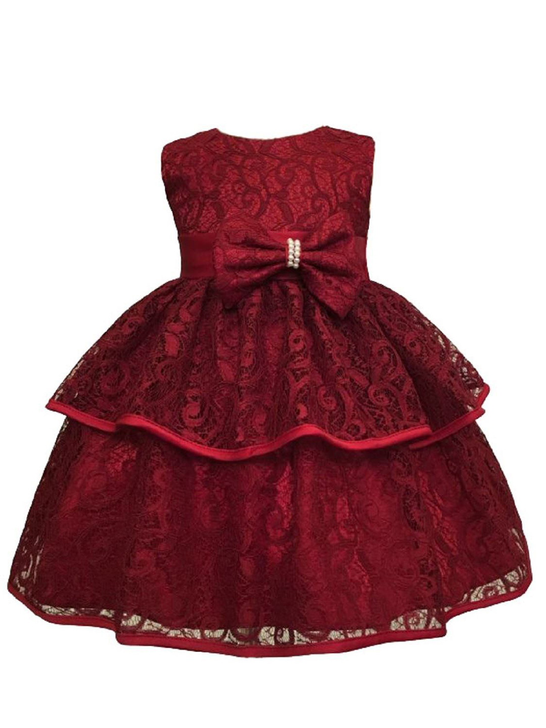 BAESD Girls Round Neck Lace Bow Detail Fit and Flare Dress