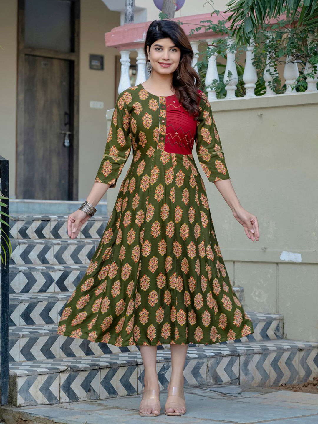 PRAGUDO Printed A-Line Ethnic Dress