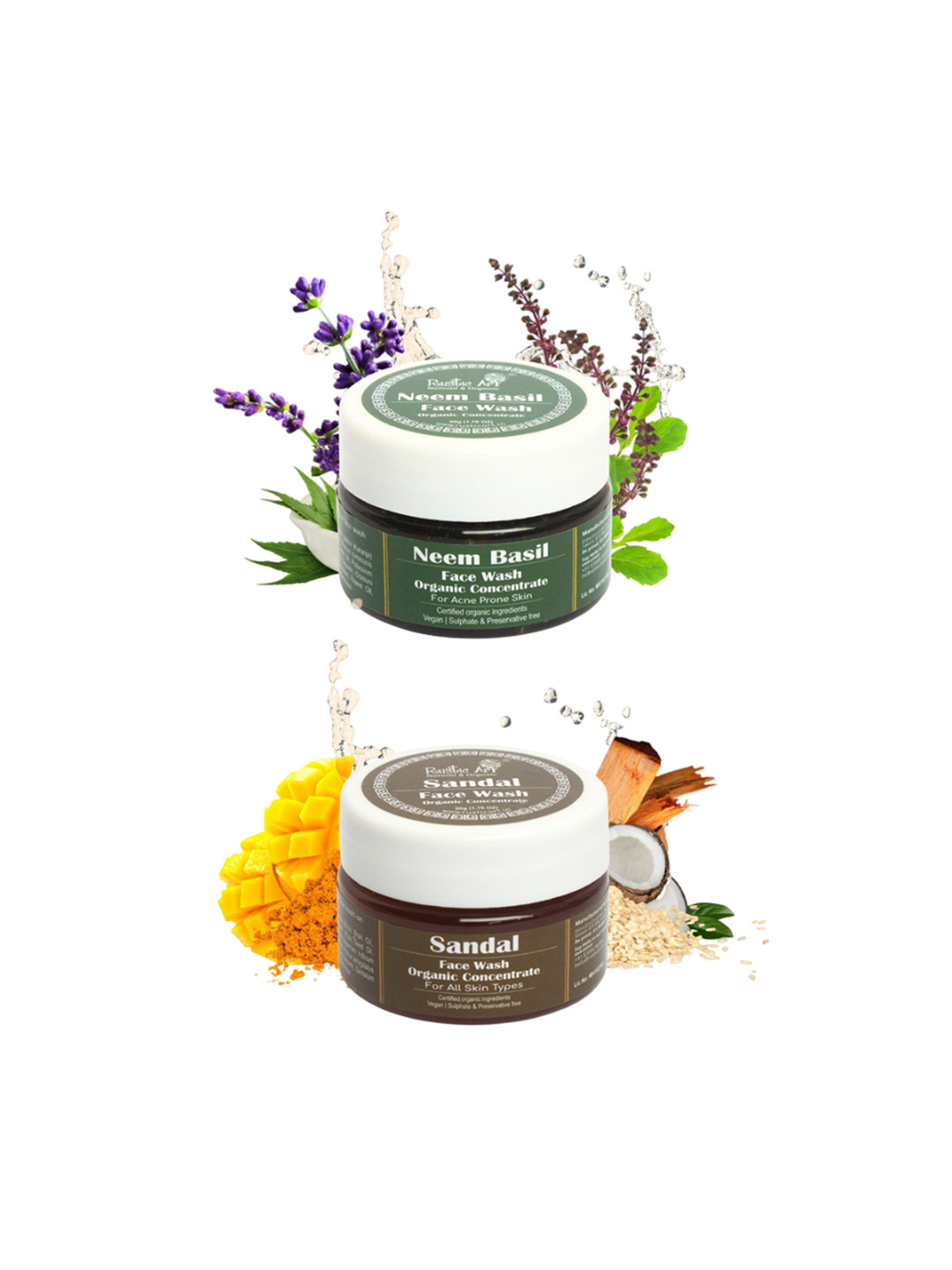 Rustic Art Set Of 2 Neem Basil & Sandal Face Wash -50 g Each
