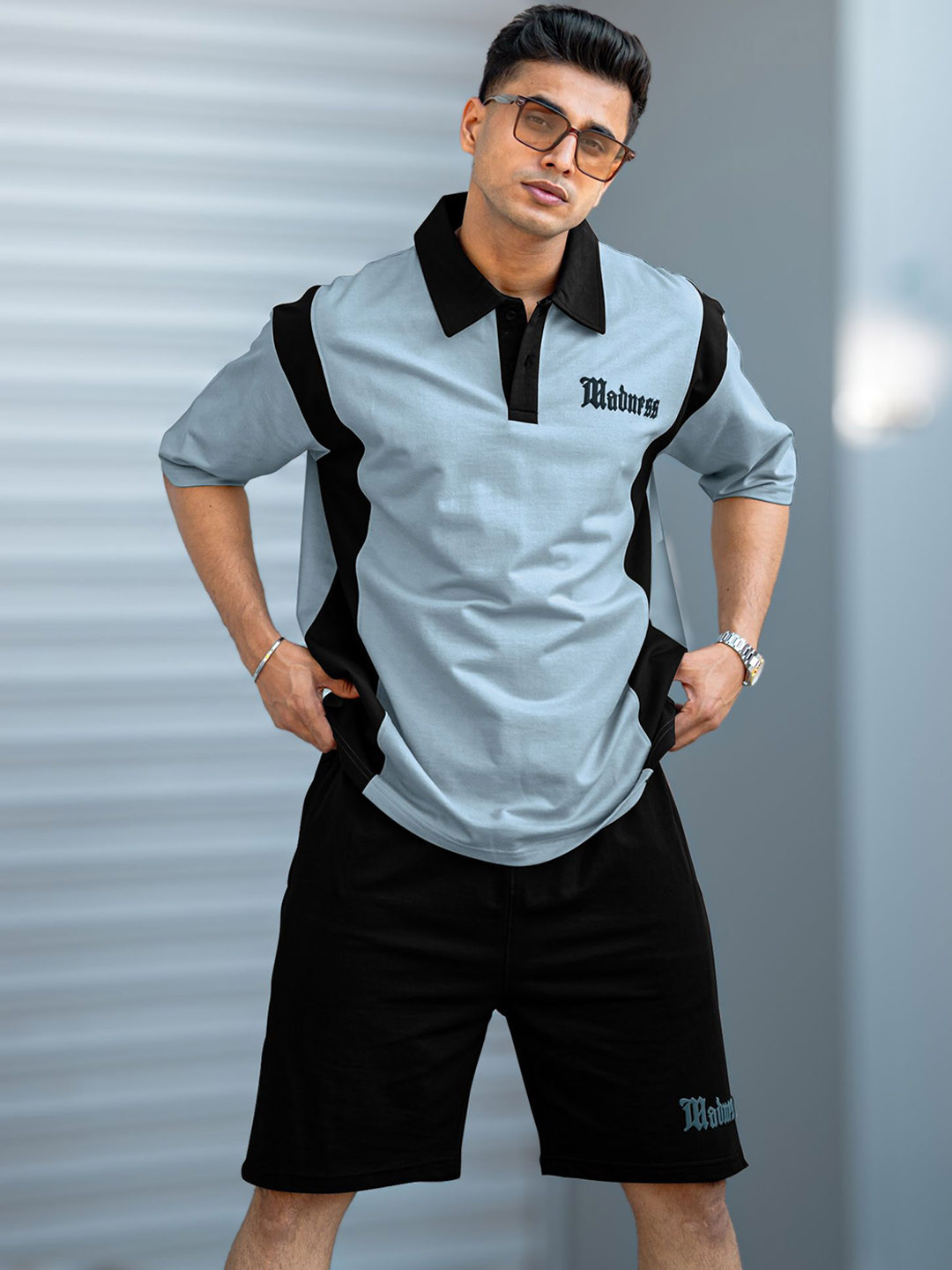 Maniac Madness Printed Cotton Oversized Polo Neck Half Sleeve T-Shirt & Shorts Co-Ord Set