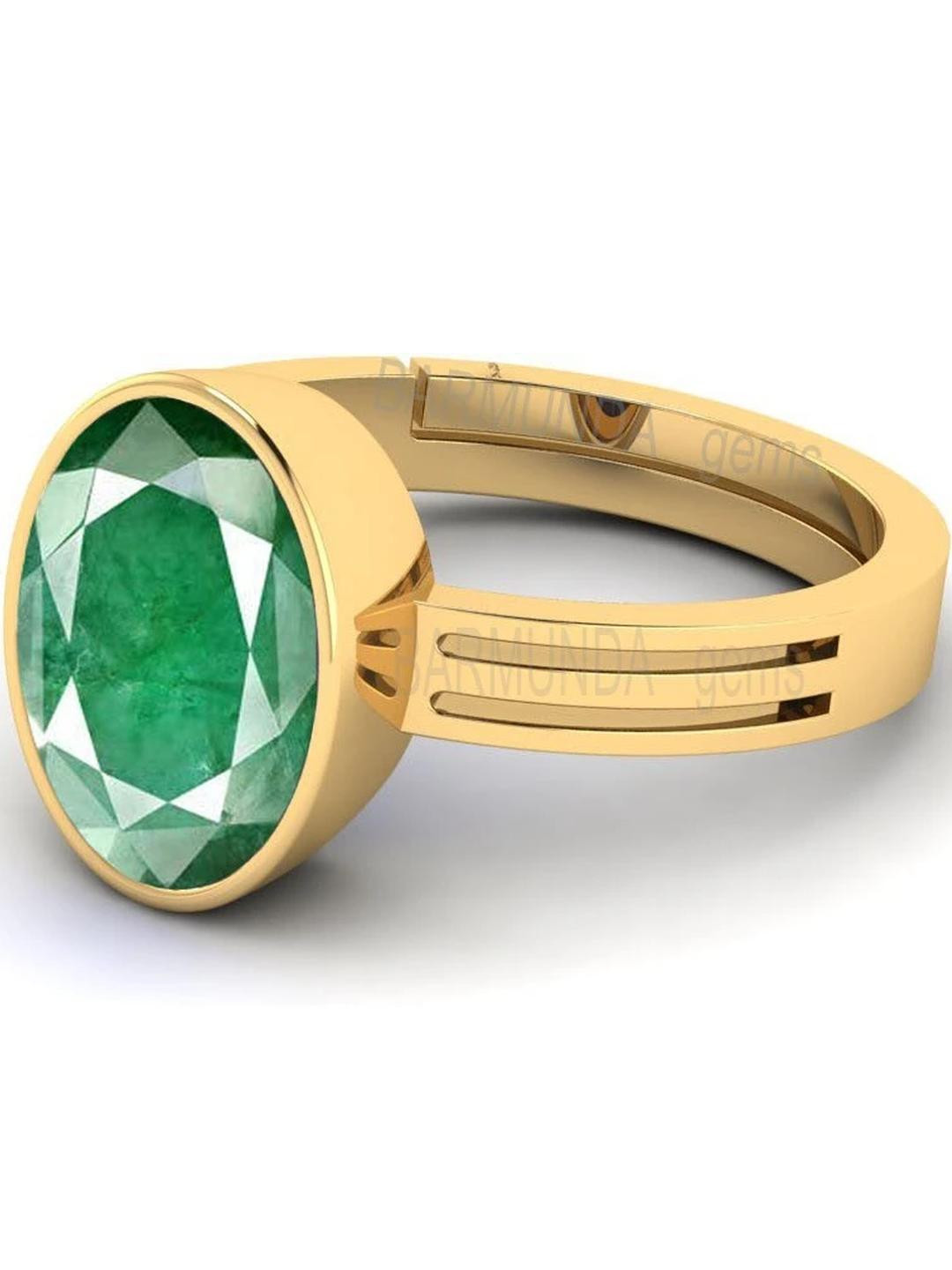 Barmunda gems Gold Plated Green Panna Stone Brass Finger Ring
