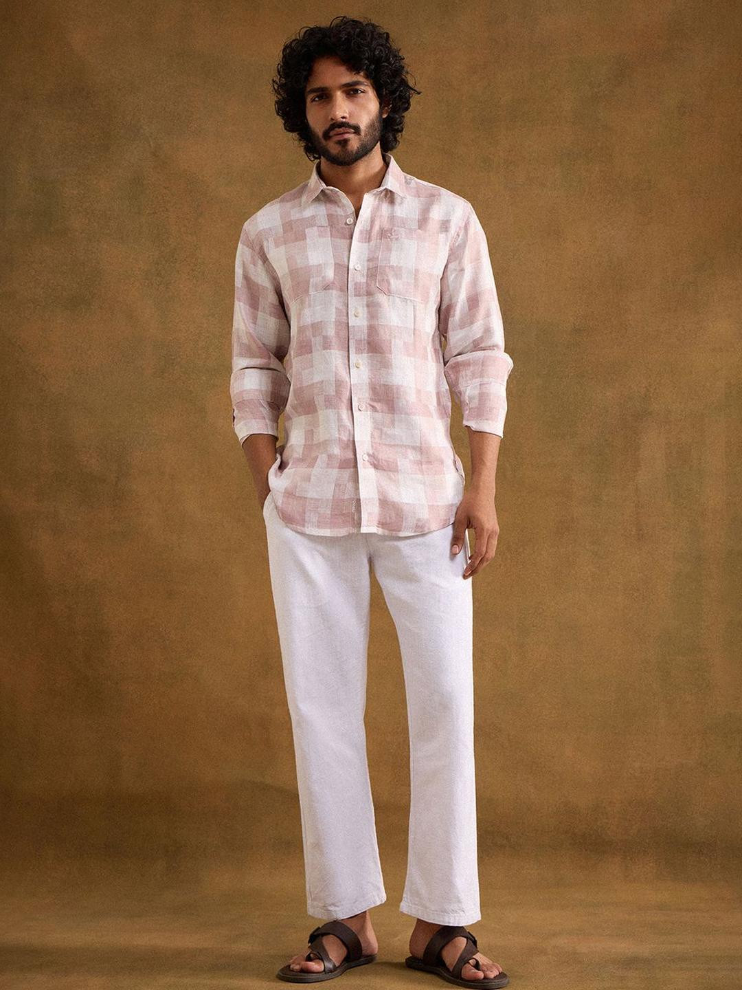 neopalms Comfort Fit Checked Linen Casual Shirt