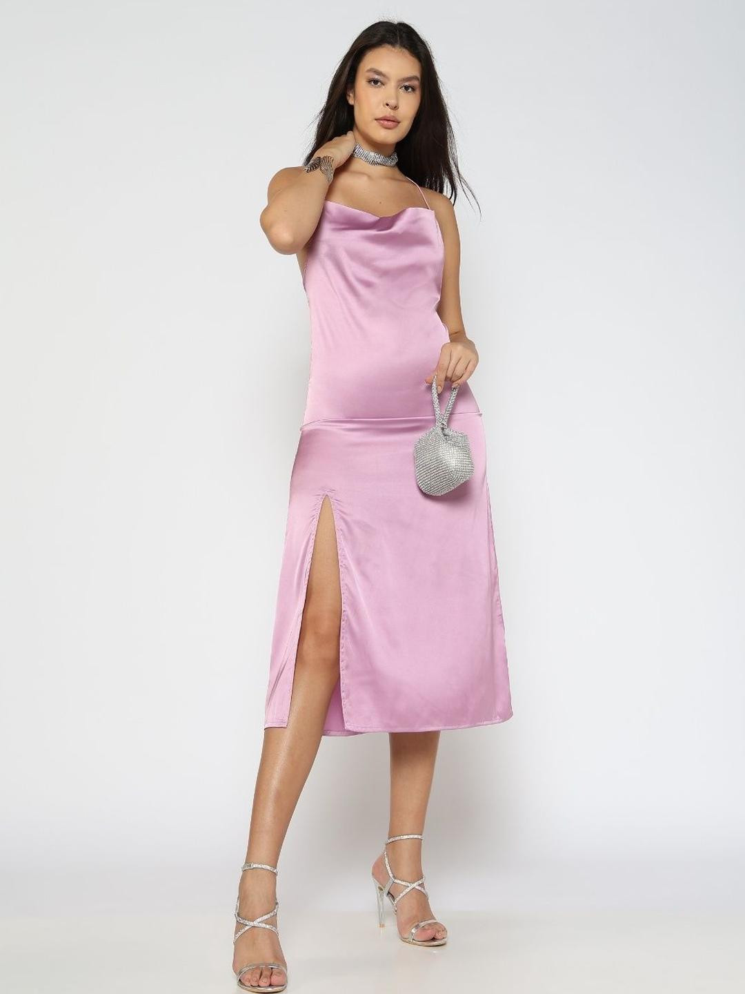 LACELY Shoulder Straps Fit & Flare Midi Dress