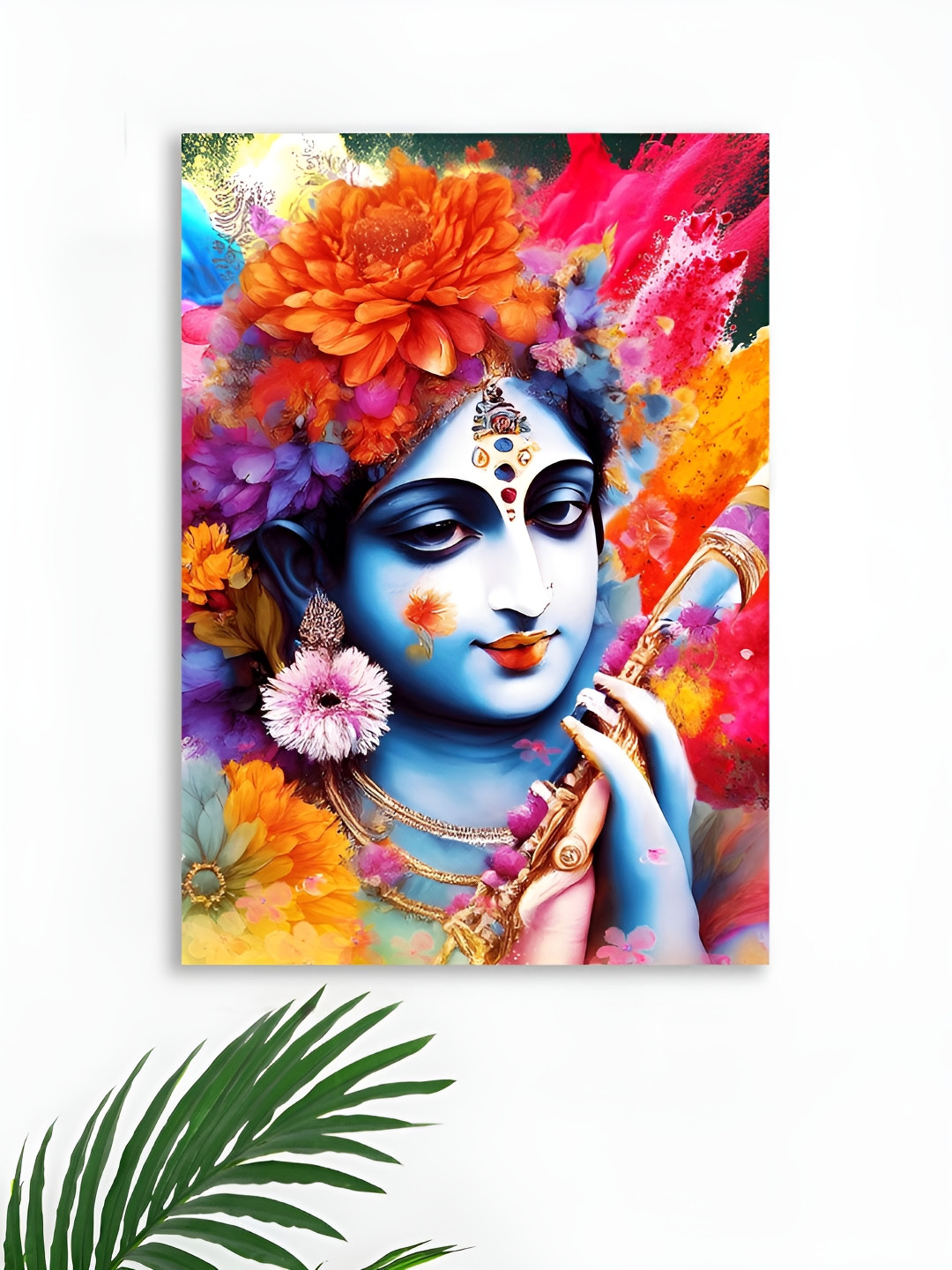 Myntra Elegant Homes Pink & Blue Lord Krishna With Flute Modern Rangoli Canvas Wall Art