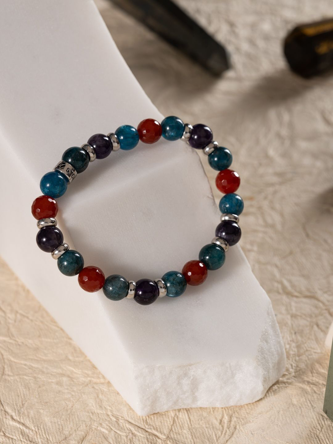 Stone Story By Shruti Unisex Sterling Silver Rhodium-Plated Amethyst Studded Bracelet