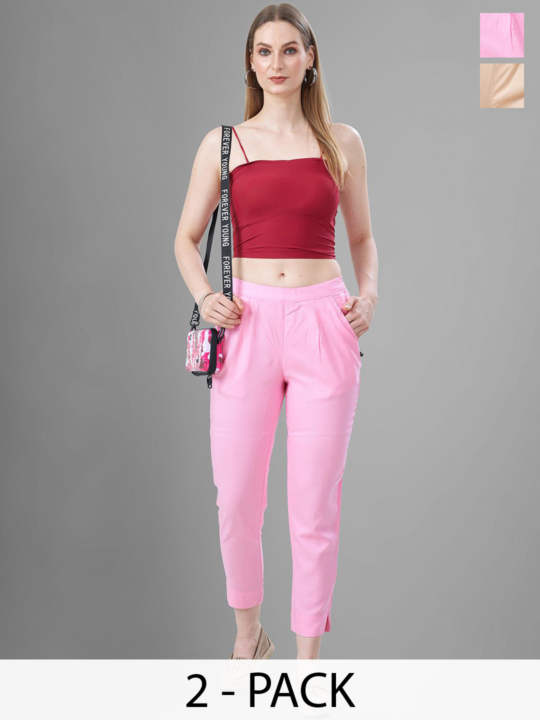 T19 Women Pack of 2 Relaxed Straight Fit Formal Trousers