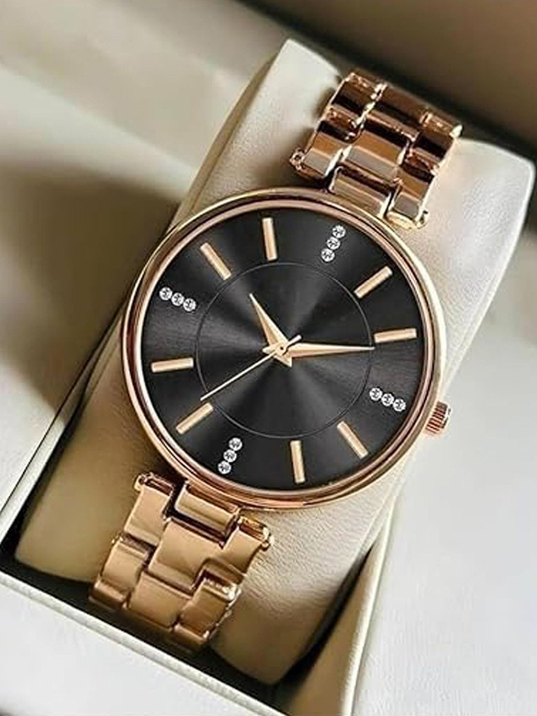 JUST LIKE Unisex Embellished Analogue Watch espoiers black pu watch01