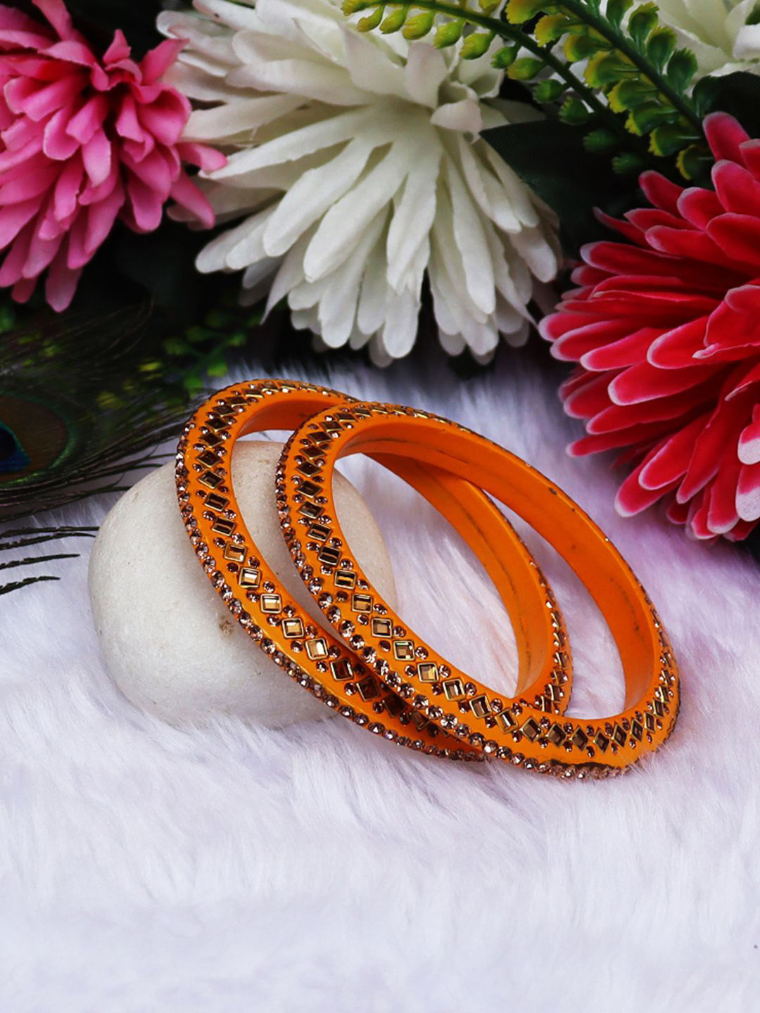 TAJ BRIDAL STORE Pack Of 2 Bangadi  Kundan-Studded Bangles