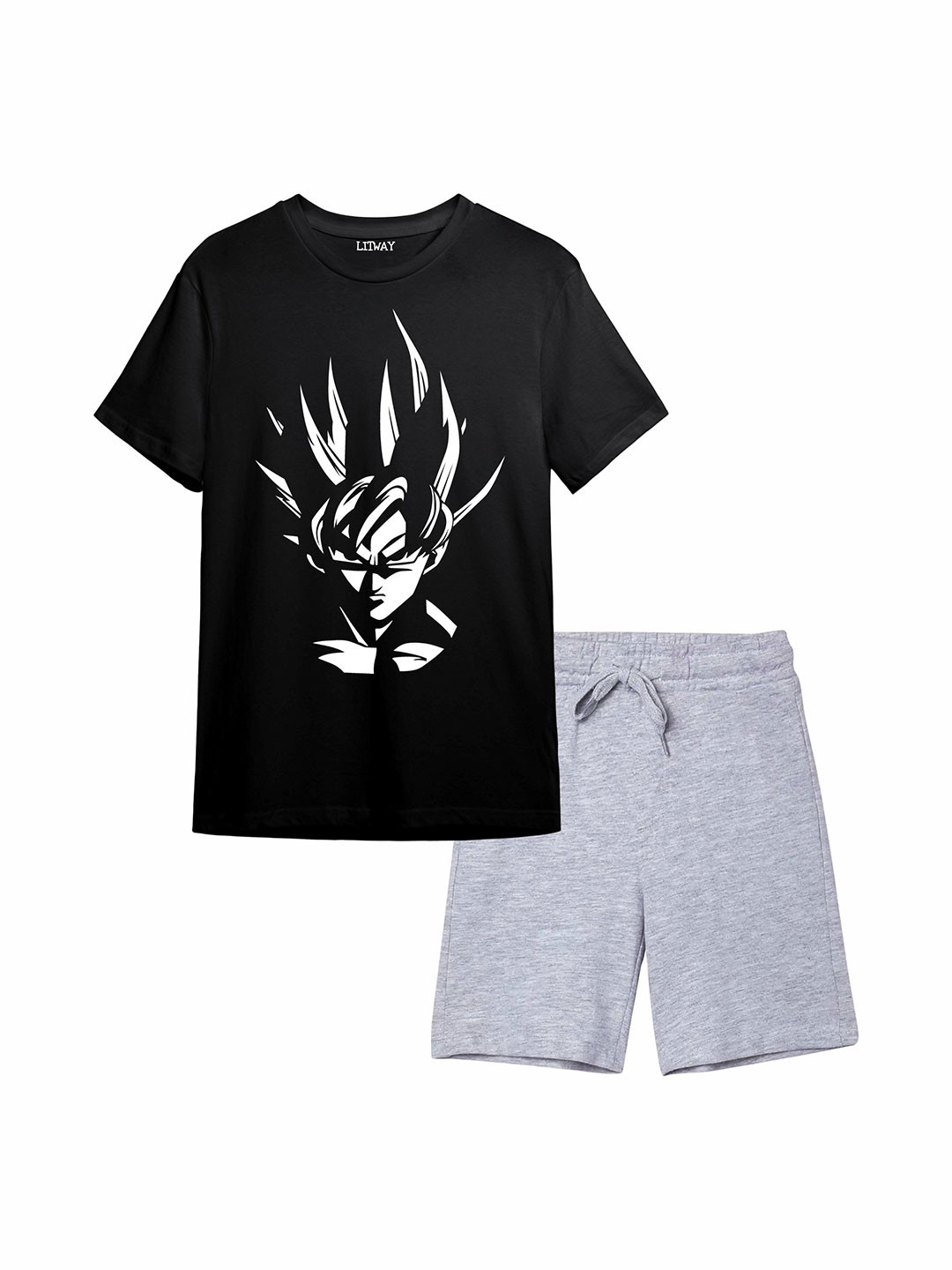 LITWAY Boys Printed Round Neck Pure Cotton T-Shirt & Shorts