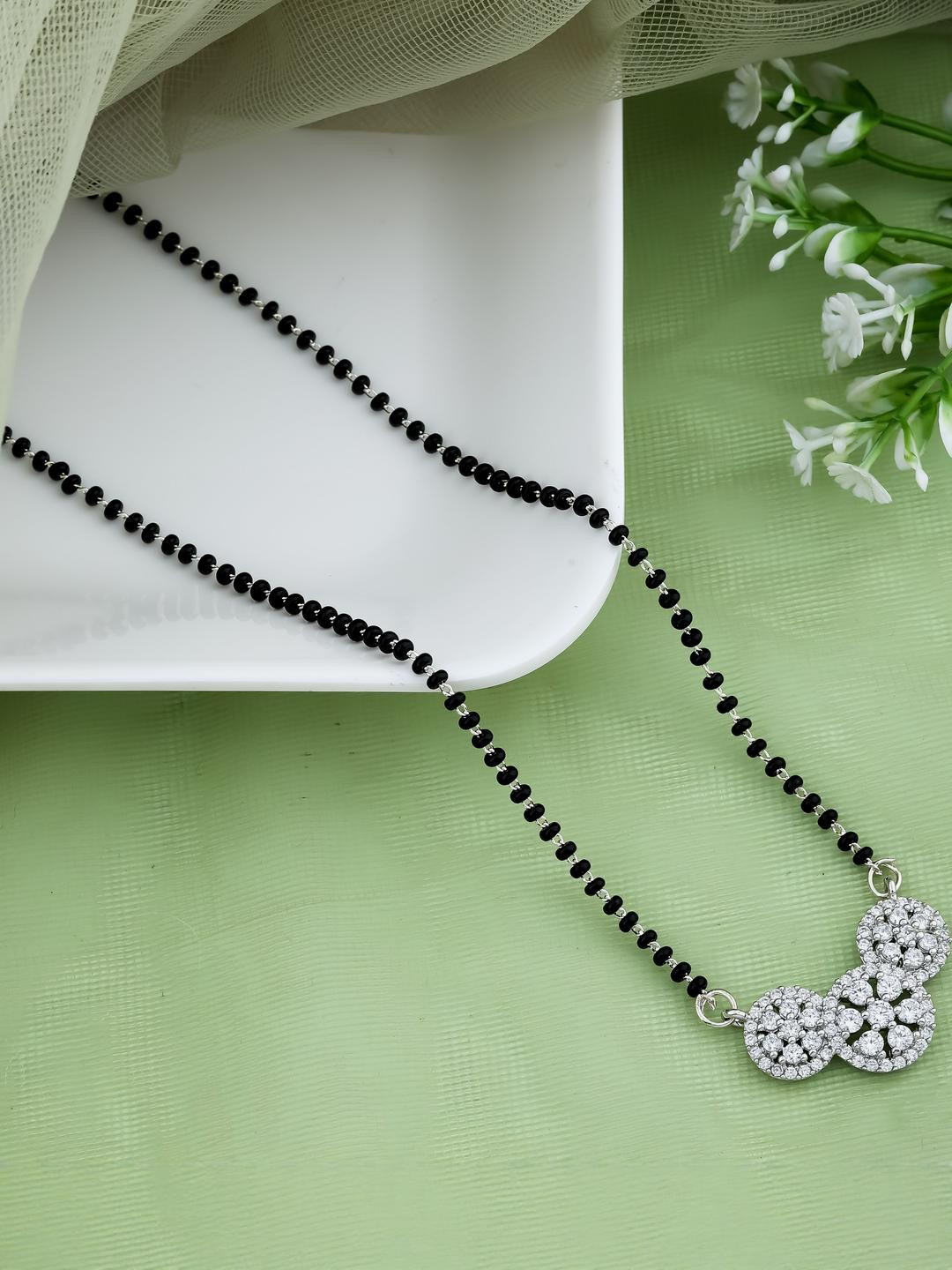 TEMORA Silver-Plated Artificial Stones Mangalsutra