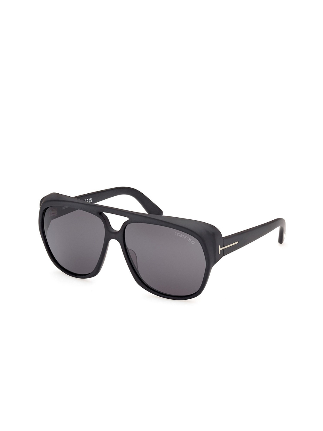 Tom Ford Men Grey Lens & Black Aviator Sunglasses with