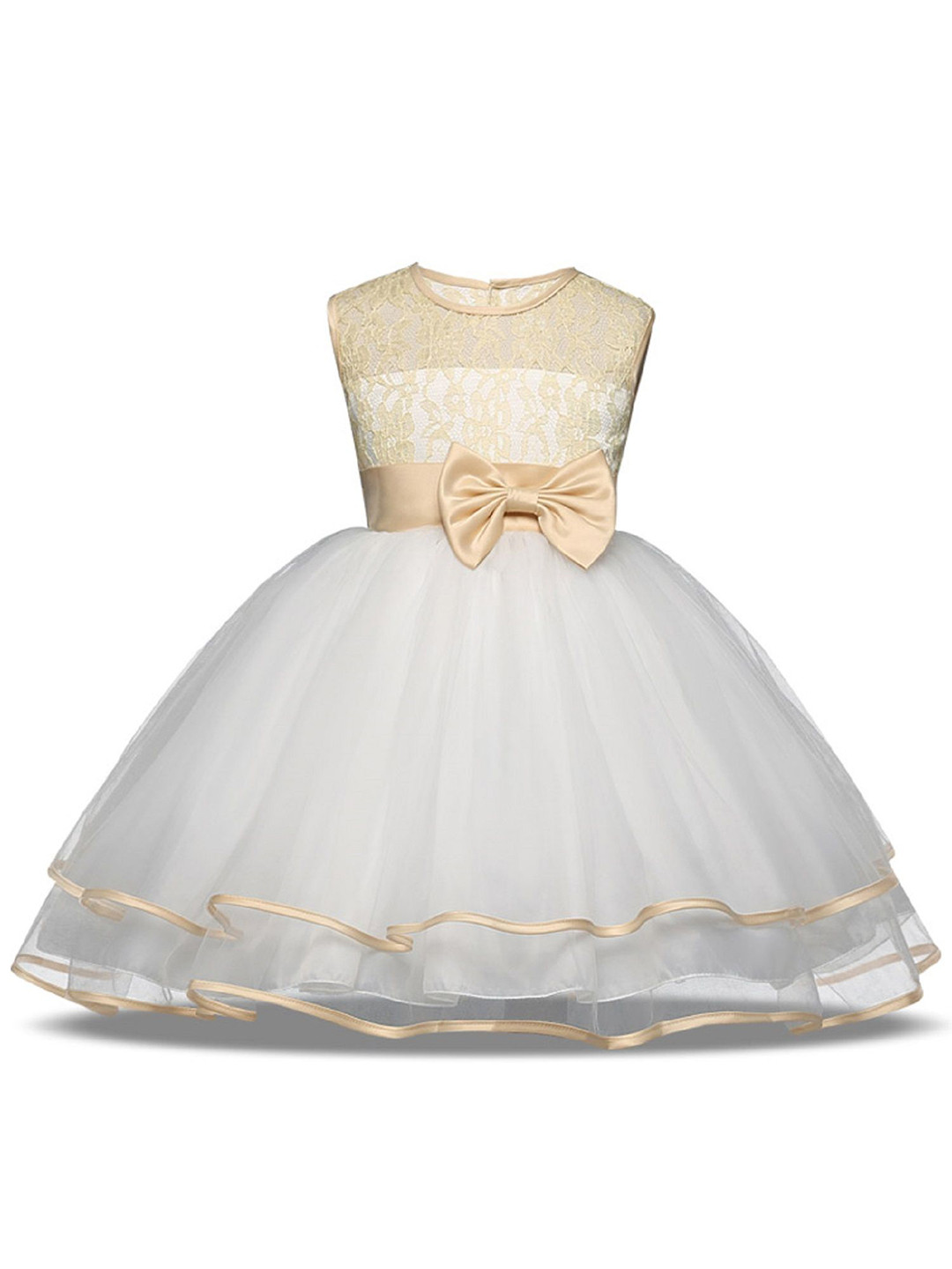 BAESD  Girls Bow Round Neck party wear dress Net Fit and Flare Maxi Dress