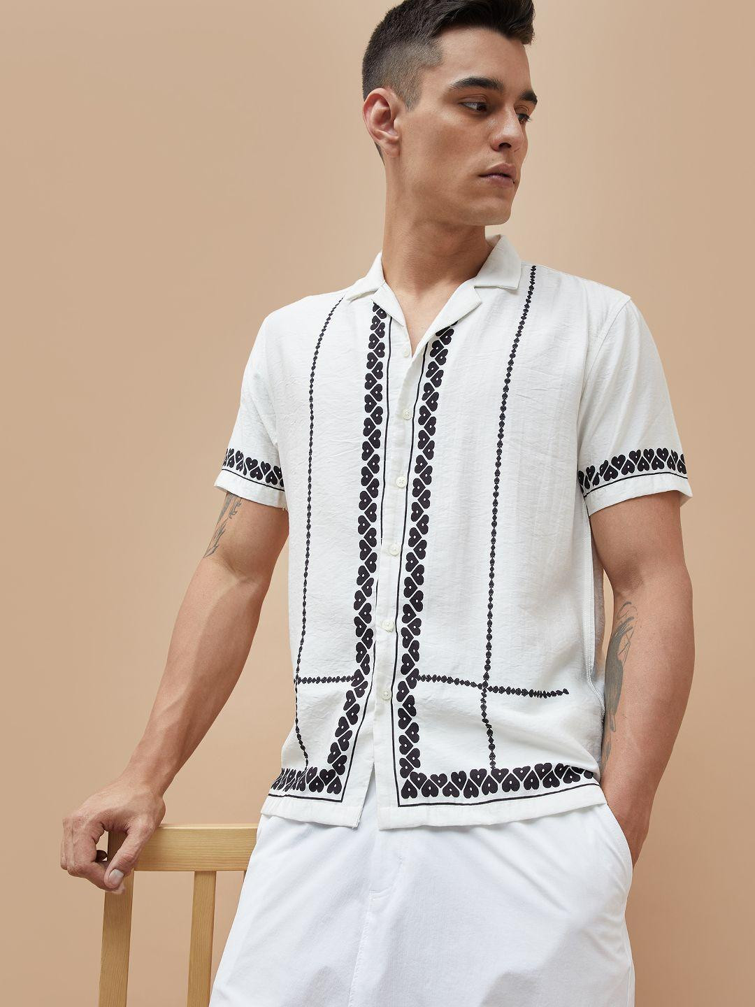 CODE by Lifestyle Abstract Printed Cuban Collar Cotton Shirt
