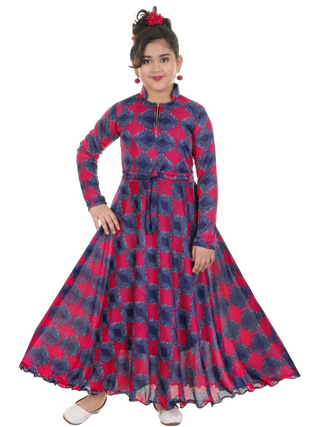 VISHESTA Kids-Girls Red Georgette Printed  Dress