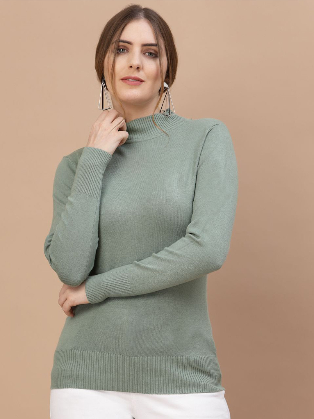 Mafadeny Women High Neck Winter Wear Fitted Top