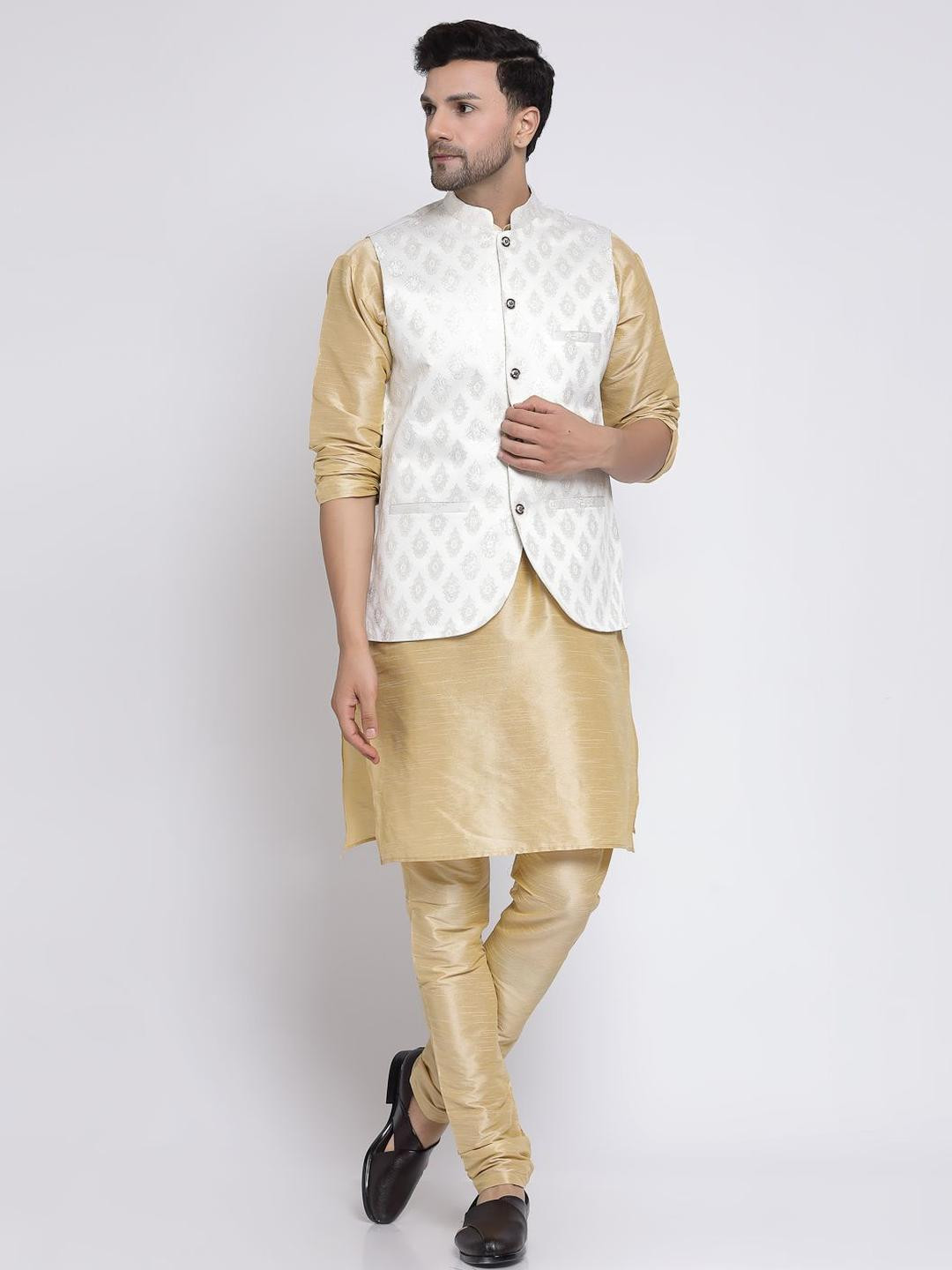 TS LIFESTYLE Men Solid Kurta with Churidar & Nehru Jacket