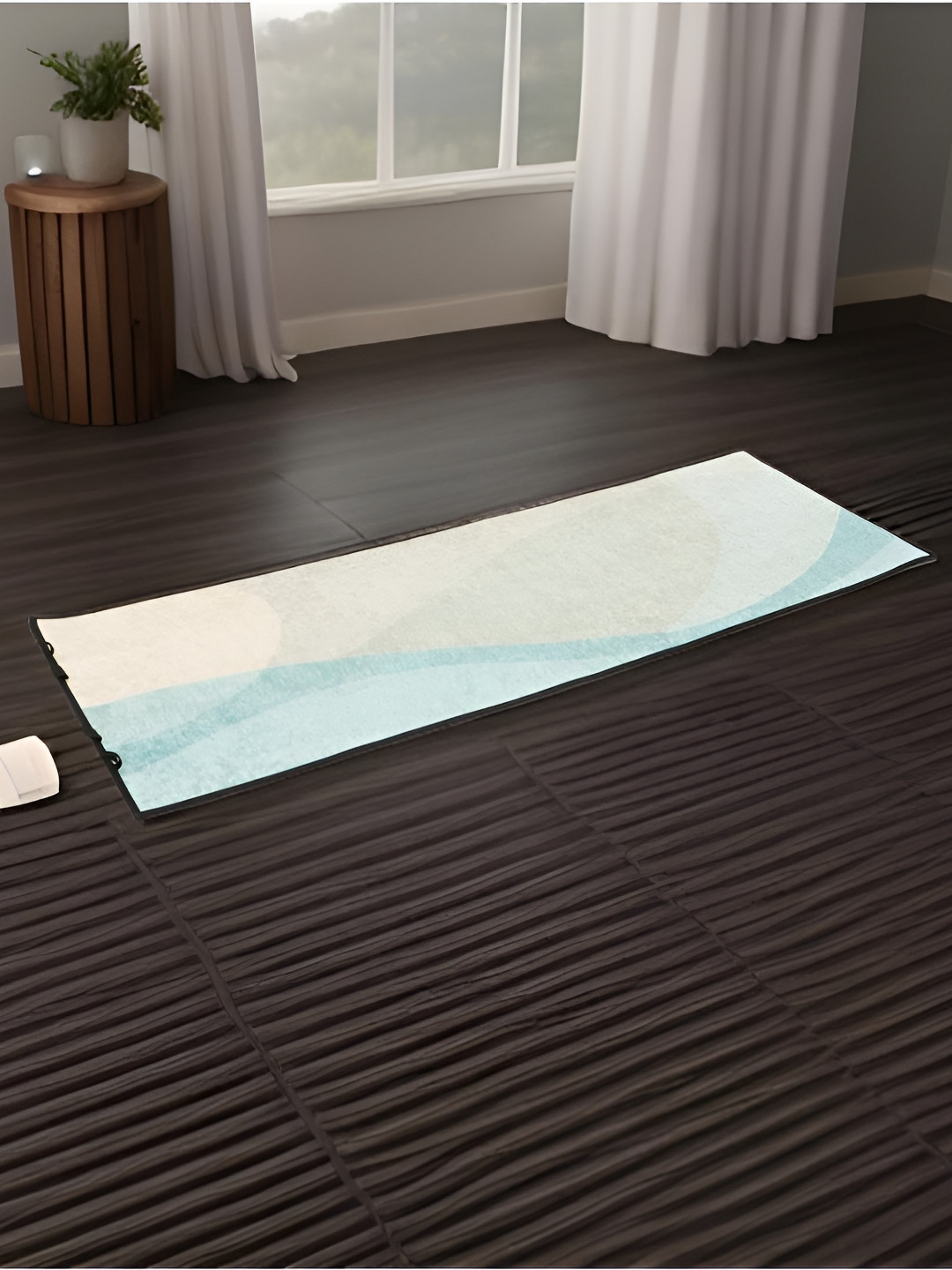 HRX by Hrithik Roshan Off-White & Turquoise Blue Printed Anti-Skid Yoga Mat