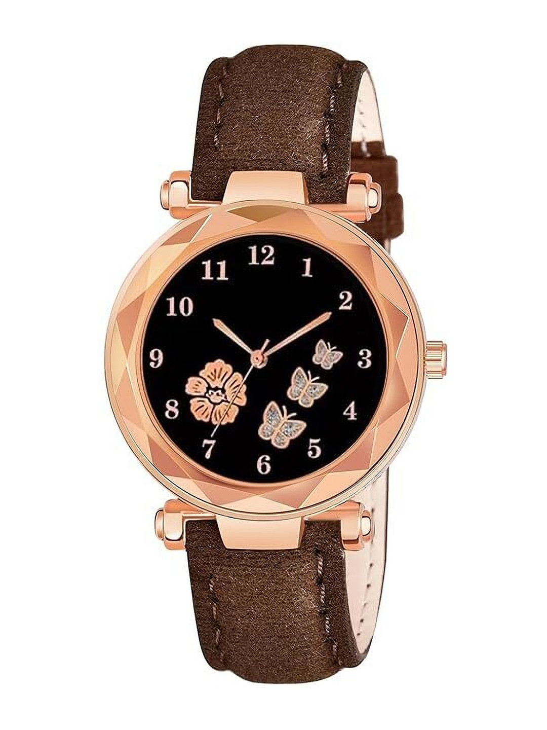 JUST LIKE Unisex Embellished Dial & Leather Straps Analogue Watch JUST LIKE BROWN 500