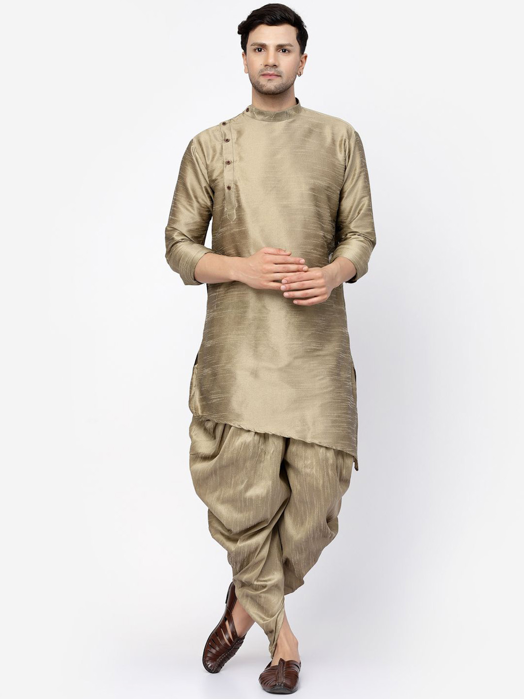 TS LIFESTYLE Men Regular band Collar Dupion Silk Kurta With Dhoti Pants