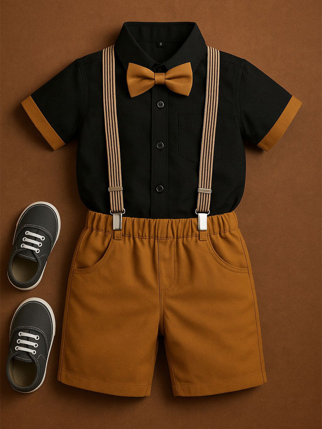 FABMYTRA Infants Boys Pure Cotton Shirt With Short & Suspender Bow Tie