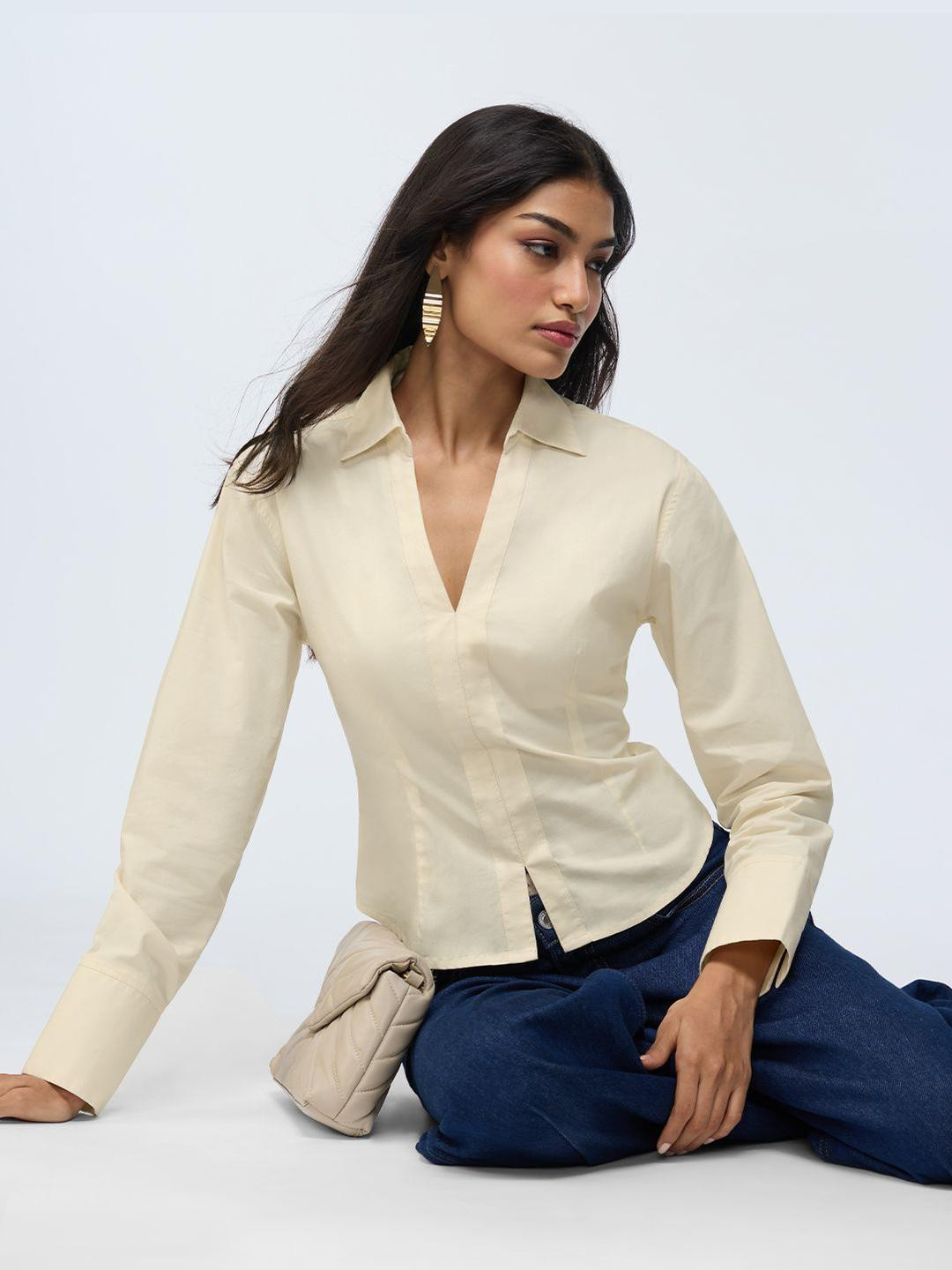 The Souled Store Corset Long Sleeves Pure Cotton Shirt Style Top