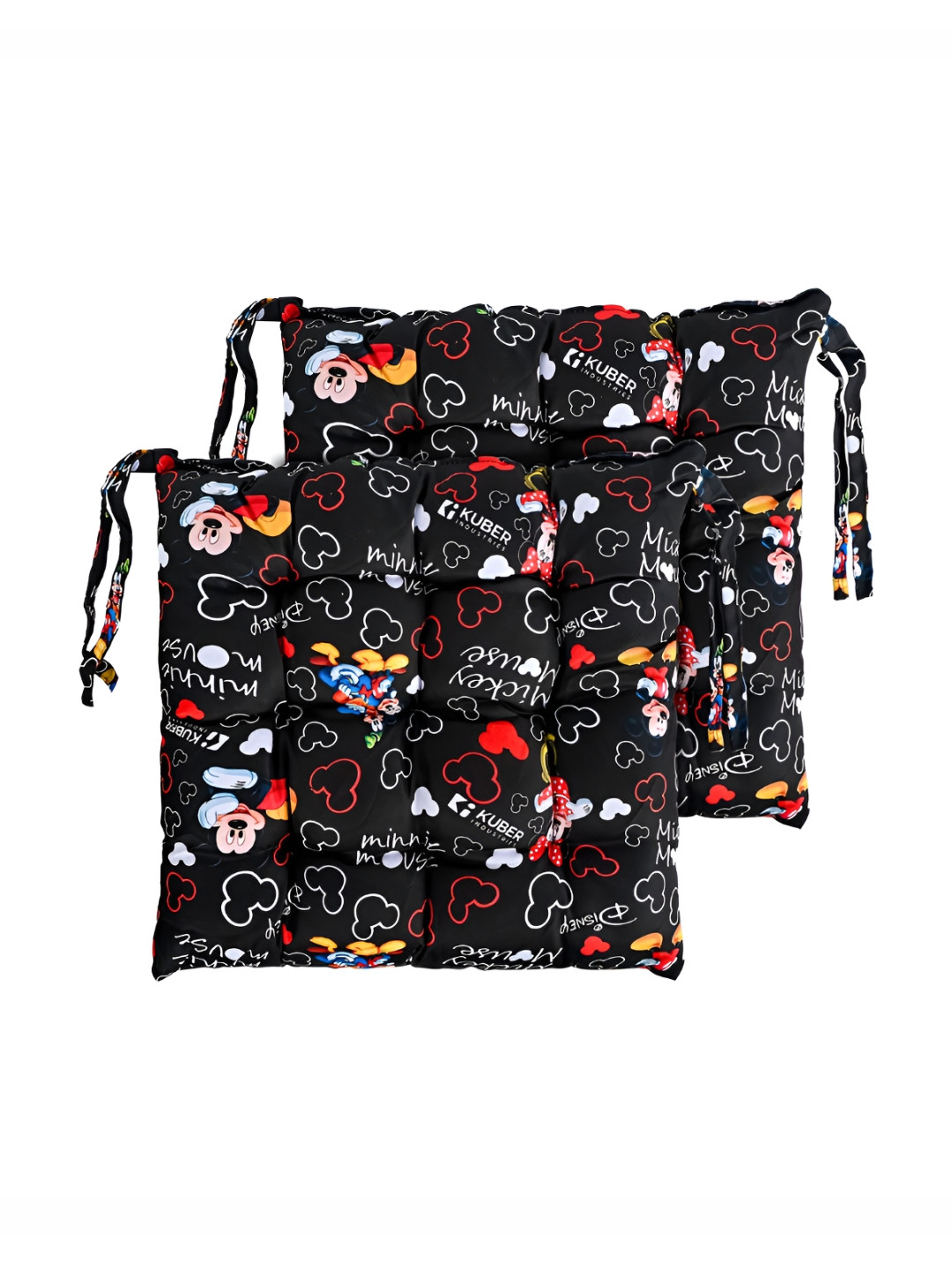 YK 2-Pcs Black & Red Disney Printed Square Chair Pads