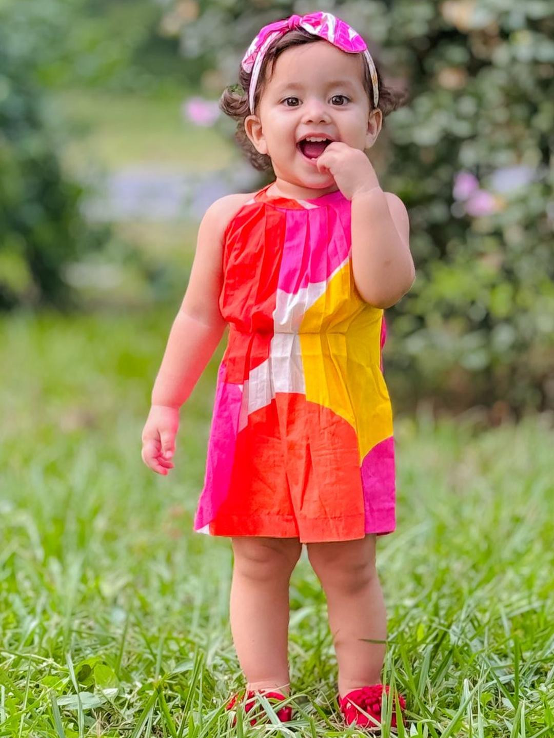 HERE&NOW Popins Girls Colourblocked HalterNeck Cotton Sheath Dress