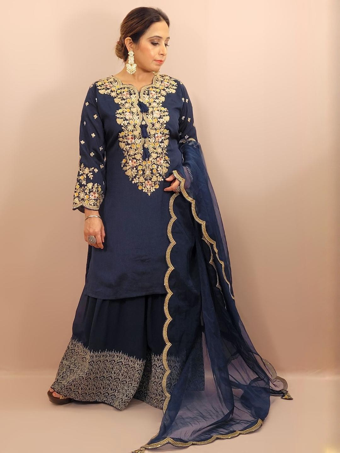 SAKSHI- The Wedding Store Women Ethnic Motifs Embroidered Kurta & Sharara With Dupatta