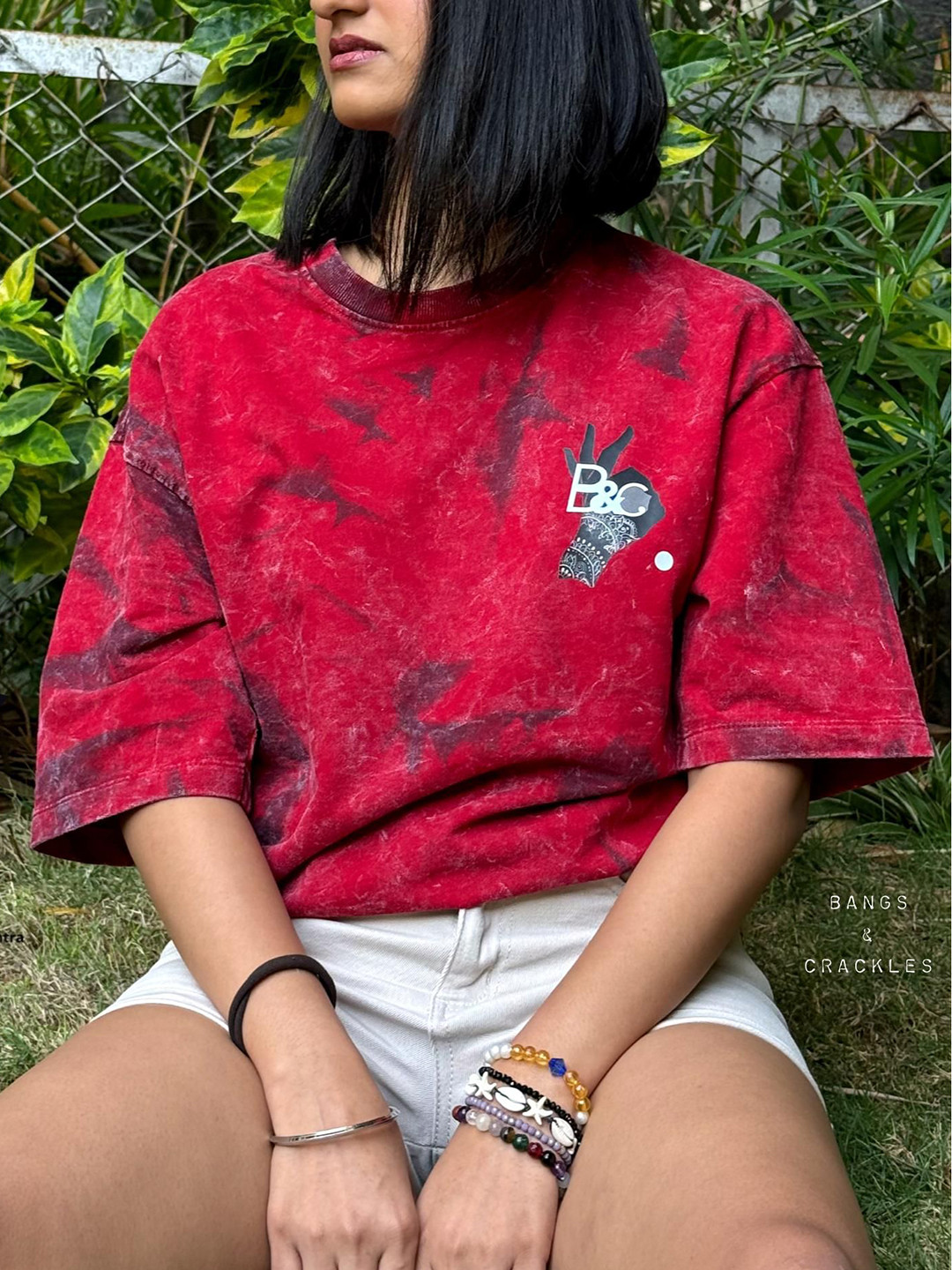 BANGS AND CRACKLES Women Graphic Printed Round Neck Cotton Oversized T-shirt
